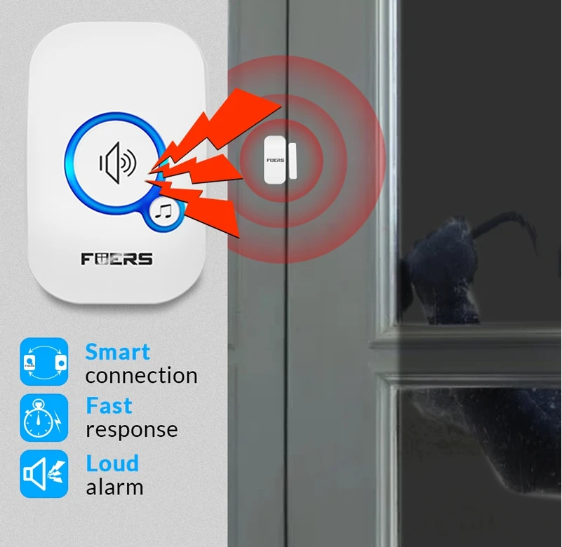 FUERS M557 беспроводной дверной звонок домашняя охранная сигнализация/Добро пожаловать умный дверной звонок 3в1 многофункциональная дверная кнопка 433 МГц простая установка