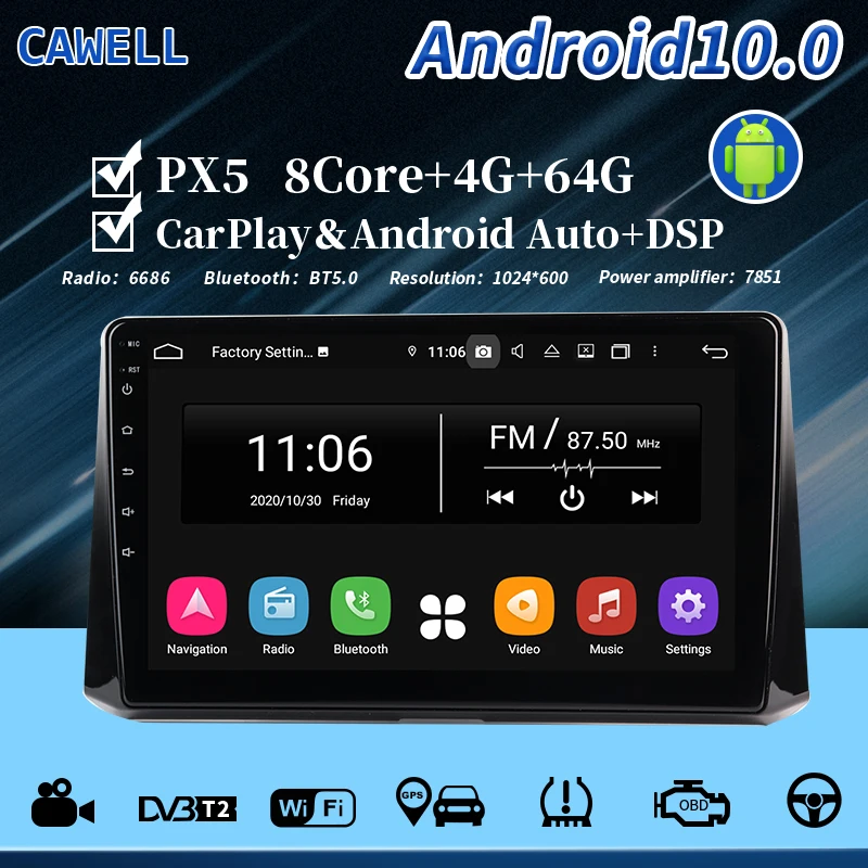 Автомобильный мультимедийный плеер cawell 4 Гб ОЗУ 64 ПЗУ OBD TPMS bluetooth Wi-Fi carplay