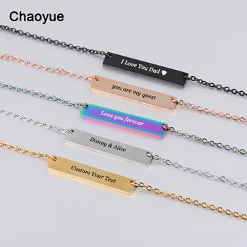 

Personalized Engraved Name Text Bar Necklace Stainless Steel Black Gold Plated Pendant Necklaces Women Men Customized Jewelry