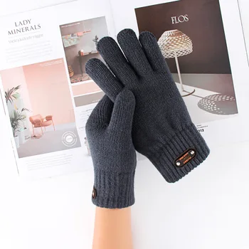 

Winter Knitted Gloves Men's Thermal Soft Lining Elastic Cuff Acrylic Thickened Double Layer Warm Gloves Outdoor Sports For Men