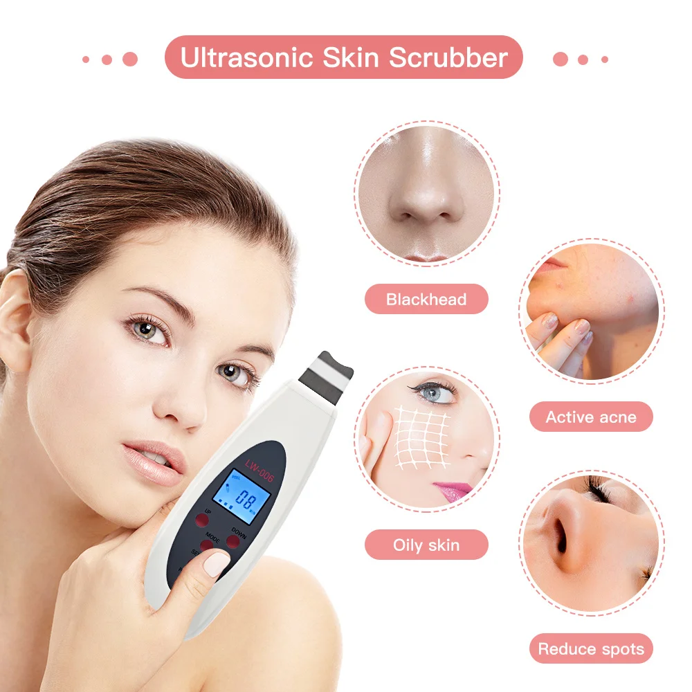 

Ultrasone Huid Scrubber Porie Peeling Diepe Reiniging Gezicht Stimulator Mee-eter Verwijderen Huid Spatel Schoonheid