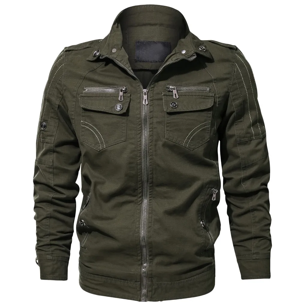 Army Green Модная мужская куртка осенне-зимняя куртка в стиле ретро на молнии с воротником-стойкой Свободная куртка с длинными рукавами 8,7 - Цвет: Army Green