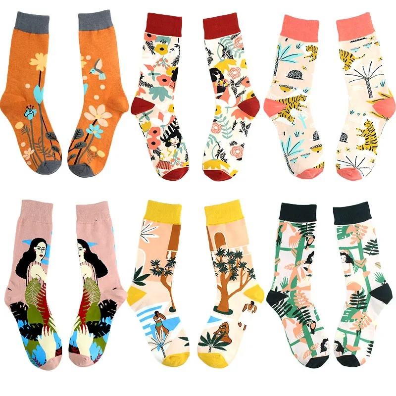 Художественные носки для взрослых, иллюстрации, портреты, колибри, цветок, красный, малиновый, мохнатая леди, морской тигр, живопись, свежие художественные носки для девочек