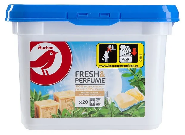 Капсулы для стирки Auchan «Красная птица» «Марсельское мыло» 2 в 1, 20 капсул