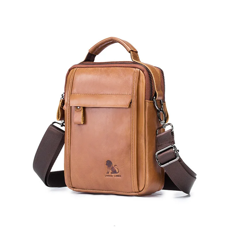 LAOSHIZI, новинка, натуральная овощная кожа, мужская сумка на плечо для ipad mini, 7,9 дюймов, высокое качество, сумки-мессенджеры, мужская сумка - Цвет: Светло-коричневый