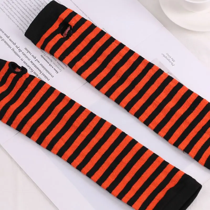 Women's Korean version of the warm long gloves arm sets wholesale classic black white striped finger cotton long wristband