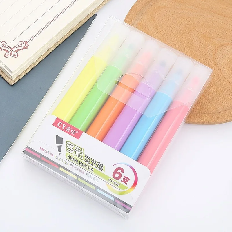 

6pcs/lot Highlighter Pen Pastel Markers Fluorescent Pen Watercolor Highlighters Drawing Painting Art Stationary School Supplies