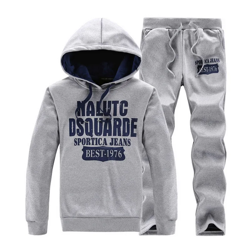 

2020 Winter Hoodies Sets Men Fashion Fleece Gray Hoodie Brand Pants Casual Jogger Suit Tracksuit Sweatshirt Man Pullover