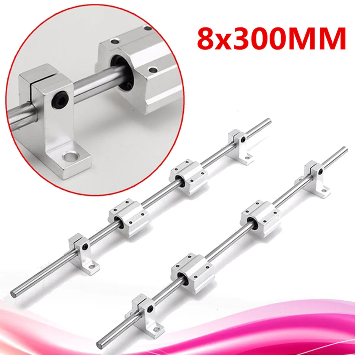 8mm x 200mm Linear Rail Slide Shaft Rod Optical Axis Bearing Block Guide Support
