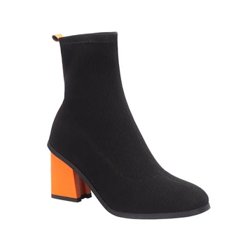 

Ins Fashion Black Woman boots stretch fabric Spring Autumn Boots Stylish Square Heel Sexy Ladies Runway Ankle Boot botines mujer