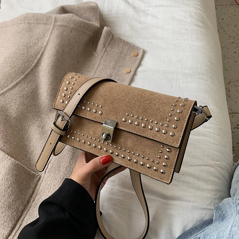 

Scrub Leather Mini Shoulder Messenger Crossbody Bags For Women 2019 Brand Designer Rivet Female Handbags and Purses Women Bags