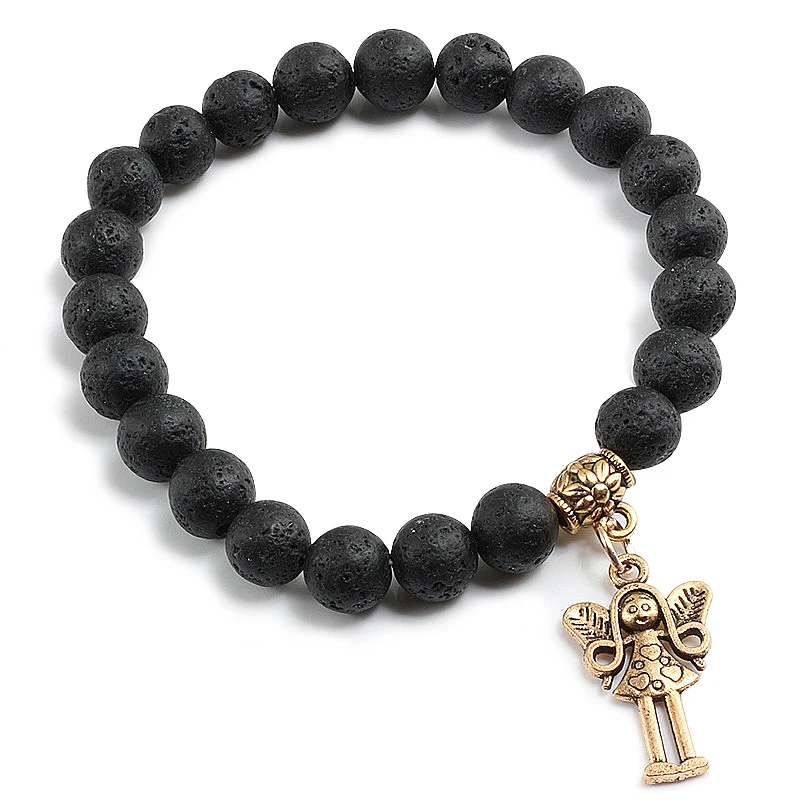 Мужской браслет с подвеской Angel Key Moon Cross из натуральной вулканической лавы