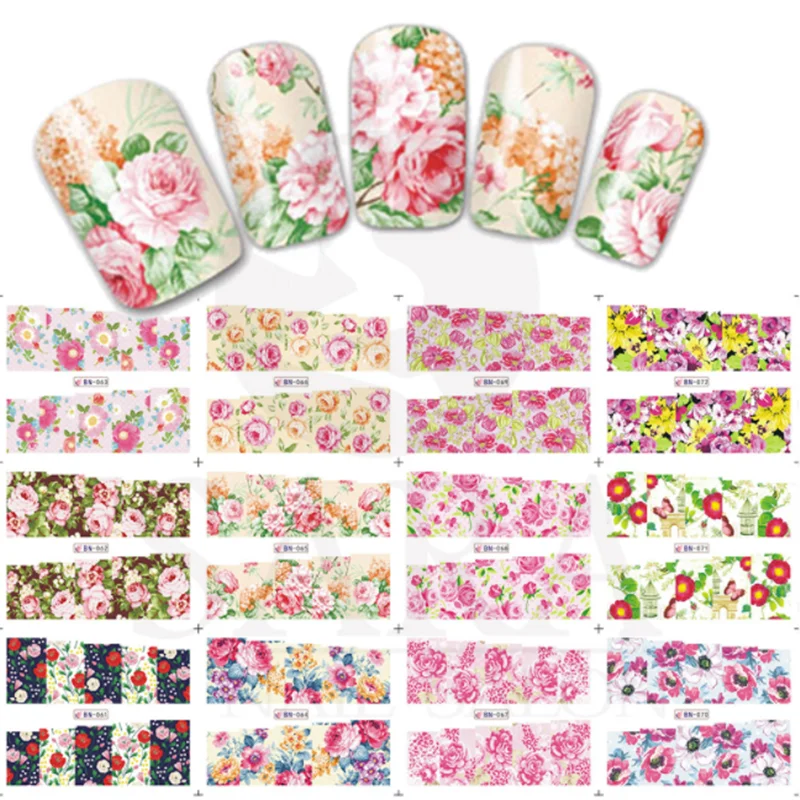 12 Дизайнов/лист воды переводные наклейки для ногтей слайдер полное покрытие советы цветы наклейки с Фламинго Маникюр Прямая поставка - Цвет: BN061-072