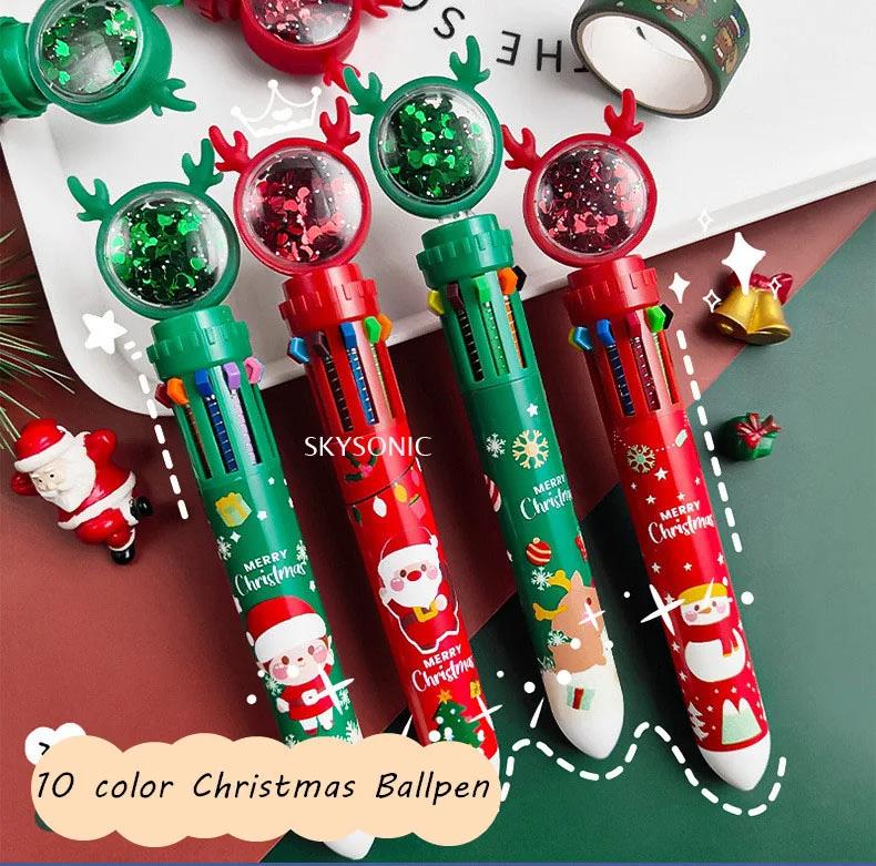 SKYSONIC Christmas 10 Color Gel Pen Kawaii Gift 0.5mm Ball-Point Pen DIY Graffiti Drawing Pen Marker Pen School Supplies Pens 8 12 color christmas crayons student graffiti painting pen art painting supplies gifts stationery