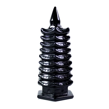 

Natural Black Crystal Obsidian Nine-Story Wenchang Tower Home Study Desk Decoration