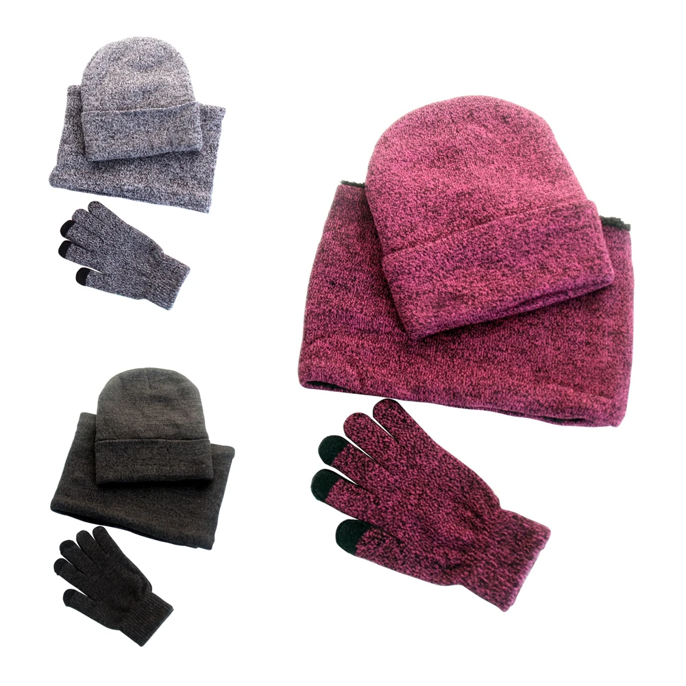 Комплект из 3 предметов, Зимняя Шапка-бини для мужчин и женщин, комплект перчаток, теплая внутренняя бархатная стильная и дикая