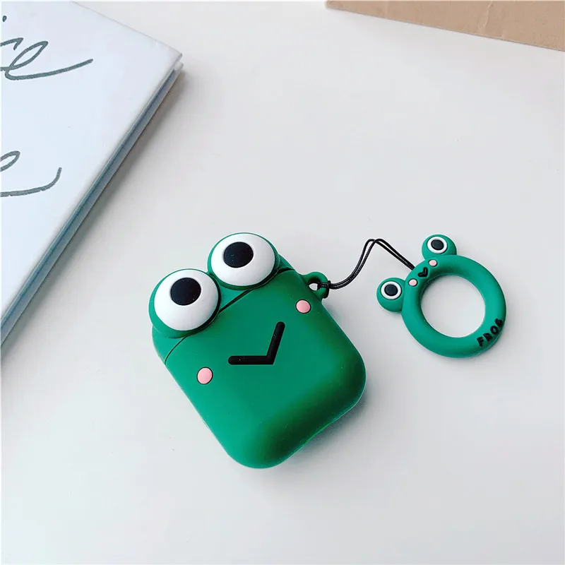 Green Мягкий силиконовый чехол для наушников для Apple AirPods Frog 3D милый Bluetooth беспроводной чехол для наушников противоударный 1 2 Чехол для зарядного устройства - Цвет: Green