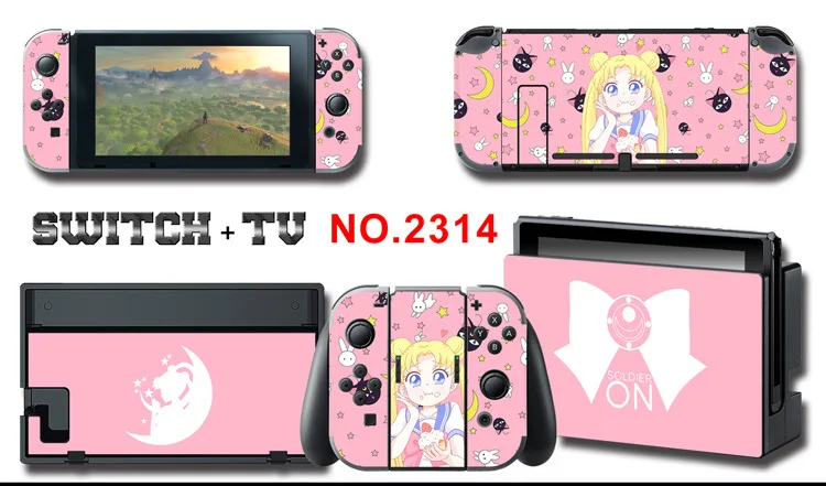 1set New Cute Anime Full Body Sticker for NS Switch Protective Cover Skin Colorful Art for Game Console Joy-Con Controller Decor