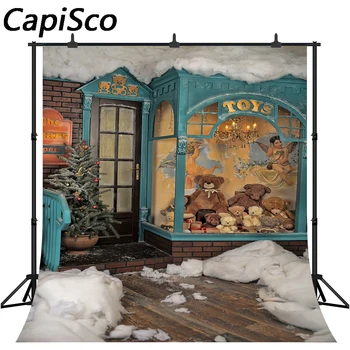 

Capisco Photography Backgrounds Toy Shoppe Snow Christmas Trees Brick Window House wooden floor Backdrop Photo Studio prop
