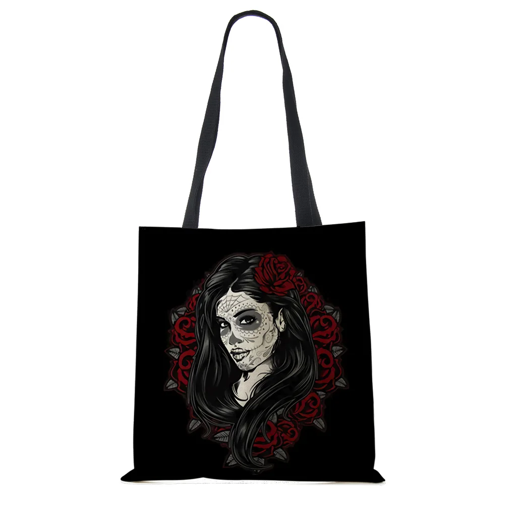 Day of the Dead Floral Skull Print Tote Bag Handbags for Women Halloween Sugar Skull Girl Shoulder Bags Large Capacity wristlet wallet