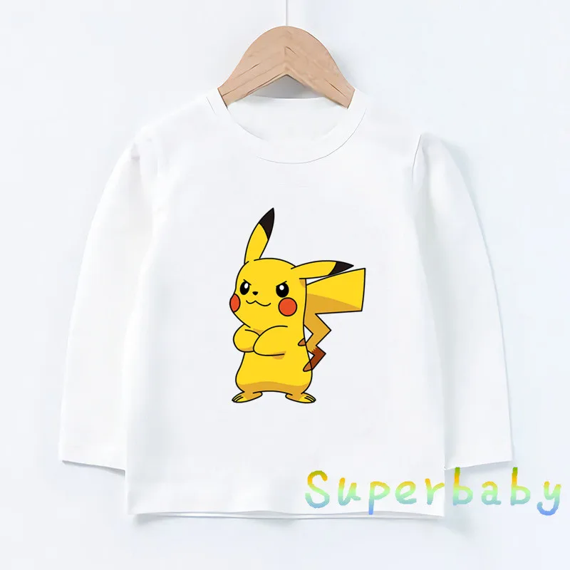 Children POKEMON GO Pikachu Print T shirt Baby Boys Girls Cartoon Funny Tops Kids Long Sleeve T-shirt,LKP2080 - Цвет: LKP2080-G