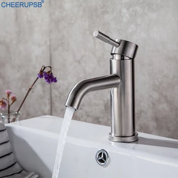 

Llave De Agua Bathroom Sink Basin Faucet Hot Cold Water Mixer Tap 304 Stainless Steel Single Handle Hole Faucets Deck Mount Taps