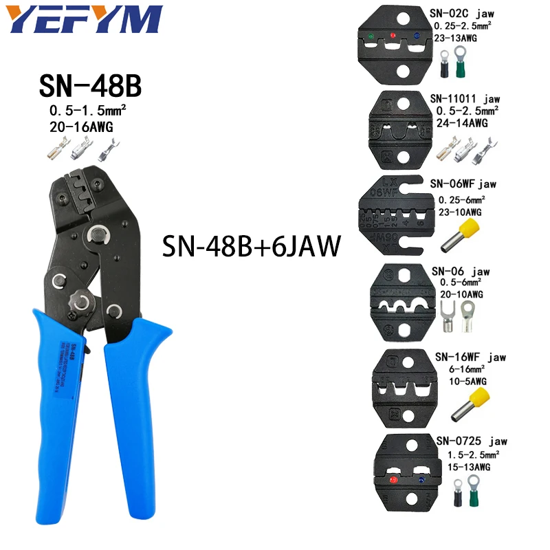 Обжимные клещи SN-48B 8 челюсти комплект для 2,8 4,8 6,3 VH2.54 3,96 2510/трубка/изолирующие клеммы электрические зажим инструмент для зачистки кабеля - Цвет: SN-48B 6 jaw