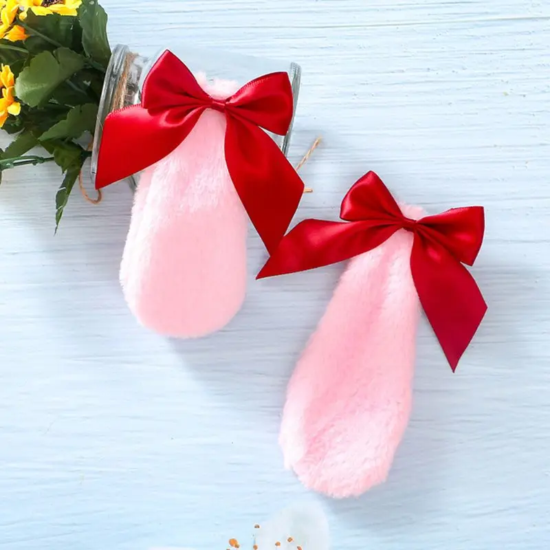 Kawaii Women Girls Hair Clip Cute Rabbit Bunny Plush Lop Ears Hairpin Candy Color Ribbon Bowknot Lolita Cosplay Hair Accessories yandy costumes