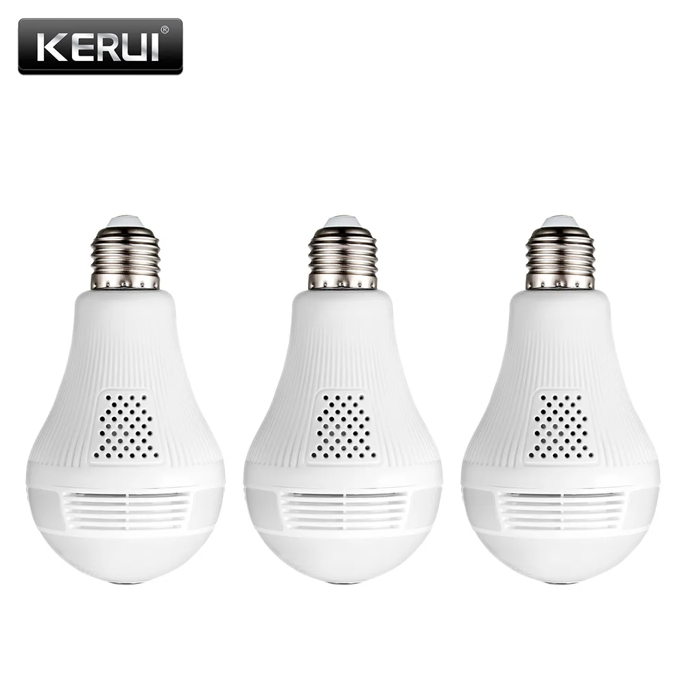 

KERUI 3pcs/lot Home Security Burglar Wireless 960P Bulb Fisheye Panoramic WIfi IP Camera 360 LED Light Lamp Surveillance Camera