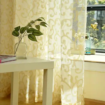 

Gothic Home Decor Gold String Tulle Curtains Living Room Blackout Fabric Pinch Pleated Sheer Elegant Voile Salon Window Valance
