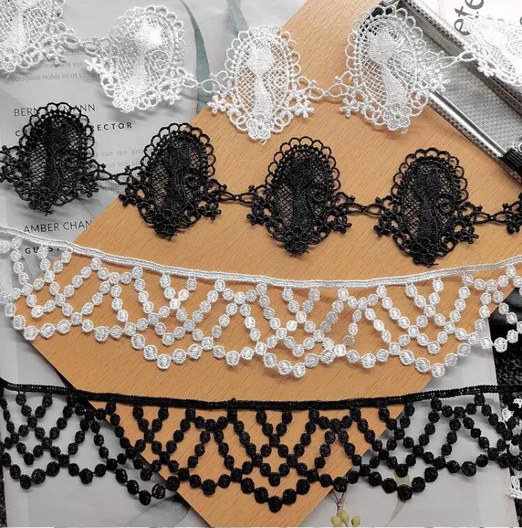 1Meter cat ripple Water Soluble Lace Trim white black Embroidery DIY Handmade clothes Dress necklace Trims Sewing Supplies Craft | Дом и сад