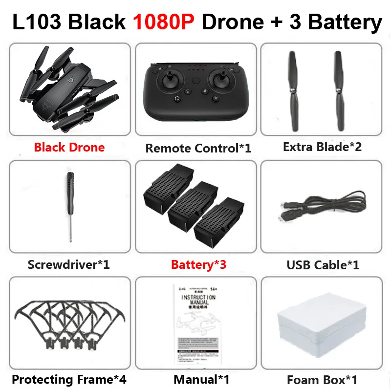 L103 Профессиональный Дрон с 4K 1080P HD двойной камерой WiFi FPV широкоугольный оптический поток RC вертолет Квадрокоптер игрушка в подарок VS E58 - Цвет: L103 B 1080P 3B F