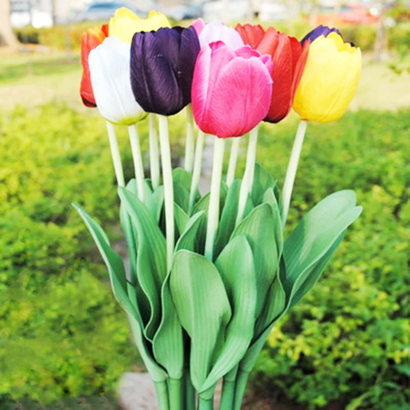 

2Pcs beauty Real touch flowers latex Tulips flower Artificial Bouquet Fake flower bridal bouquet decorate flowers for wedding