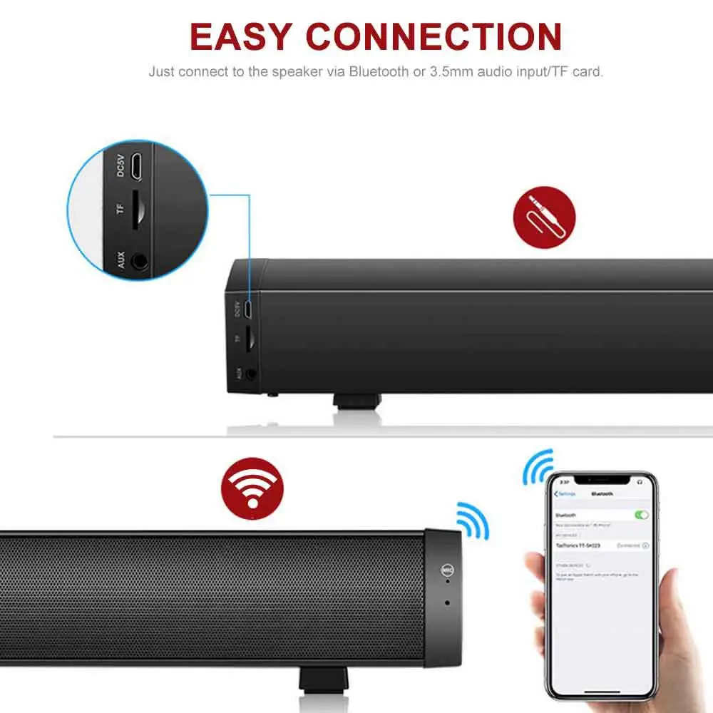 10 Вт беспроводной Bluetooth Саундбар стерео колонки Hifi домашний кинотеатр тв звуковая панель система объемного звучания AUX TF FM радио колонка