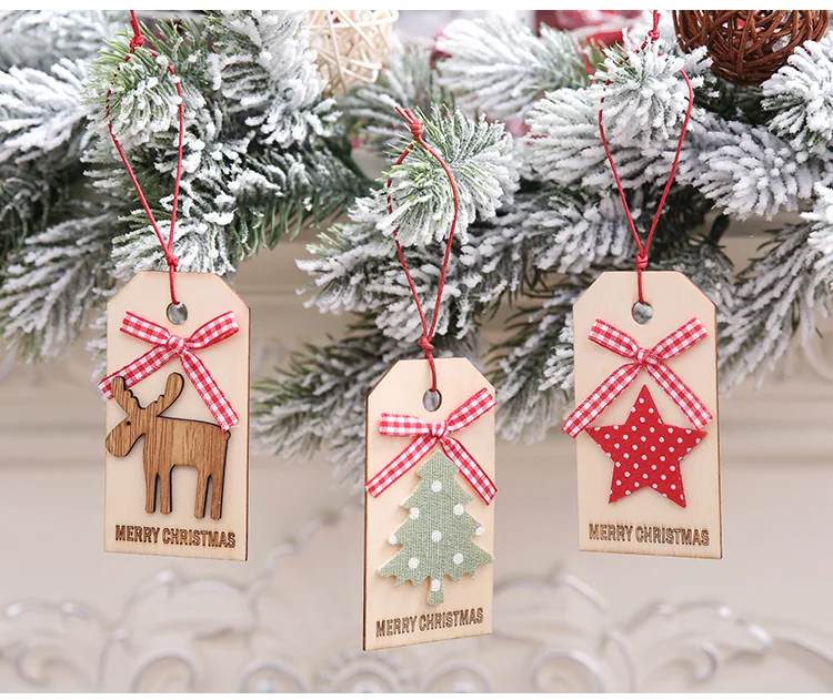 Xmas Tree Ornaments Decor DIY Wood Crafts Merry Christmas Pendant Ornaments Gifts Christmas Decorations for Home