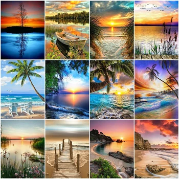 

HUACAN Painting By Numbers Landscape Seaside Drawing On Canvas HandPainted Gift Picture By Number Sunset Kits Home Decoration
