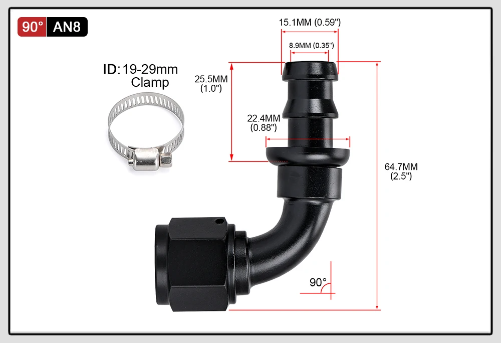 Universal AN6 AN8 AN10 Push-on Hose End Fittings Fuel Oil Cooler Hose Fitting 0 45 90 180 Degree Reusable Connection Adapter