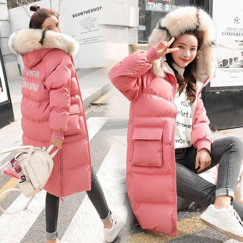 

2019 New Style Winter Cotton-padded Jacket Large Fur Collar Cotton-padded Clothes Women's Mid-length Korean-style Loose-Fit Lett