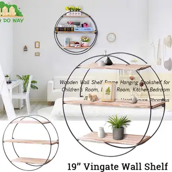 

Retro Industrial Style Wood Metal Wall Shelf Rack Storage Round Wall Shelf Decoration Home Decor for Bedroom Stydy Living Room