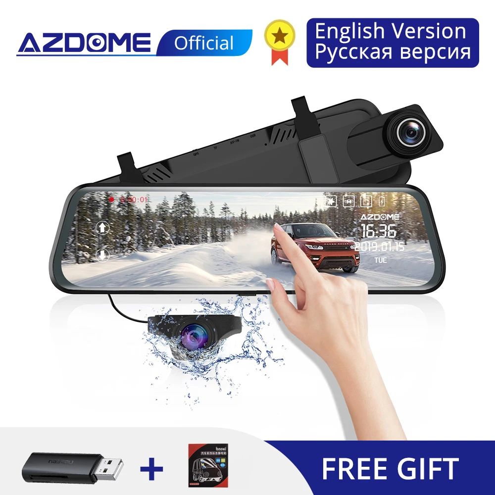 AZDOME PG02 10 &quotзеркальный видеорегистратор с gps потоковым медиа Полноэкранный