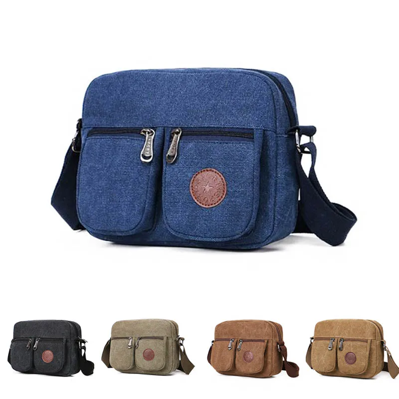 

Outdoor Travel Men's Crossbody Bag Canvas Fabric Messenger Bag Small Cycling Backpacks With Multiple Pockets