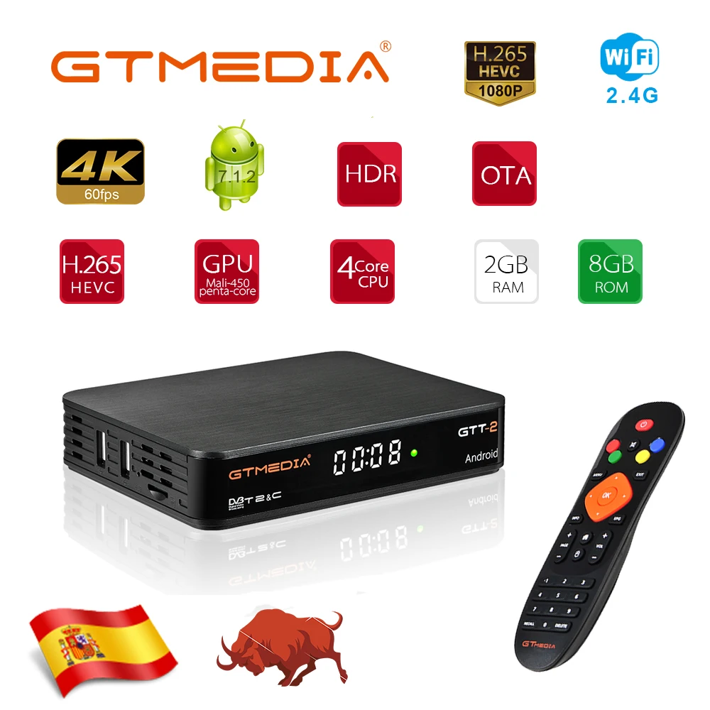 GTMedia GTT2 Android tv box Ethernet IP tv мировые каналы обновление прошивки DVB-T2/кабель Поддержка H265 4K Netflix Smart tv box