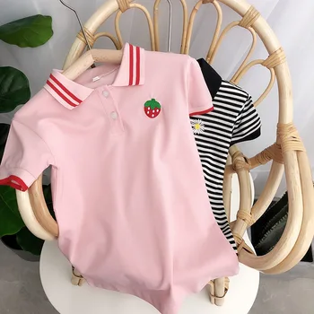 

Baby Tennis Dress Girls Pink Sports Dress Kids Turn Down Collar Dress Stylish Fruit Clothes Cotton Clothes Toddler Play Dress