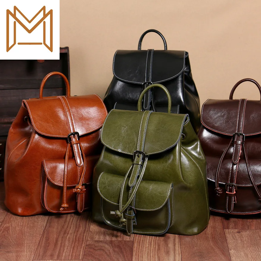 

2019 Wax Oil Cowhide Pocket Both Shoulders Package Renovate Genuine Leather Woman Package