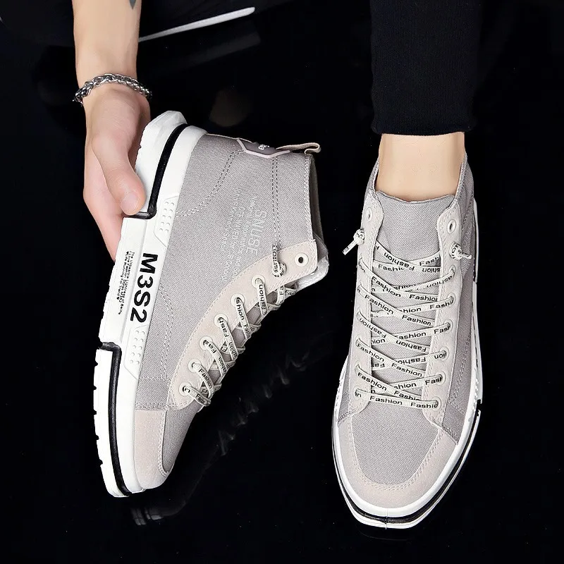 

2019 Summer New Style Hight-top Men Cloth Shoes Men's MacBook MEN'S SHOES White Shoes Breathable Sports Casual Canvas Skate Shoe
