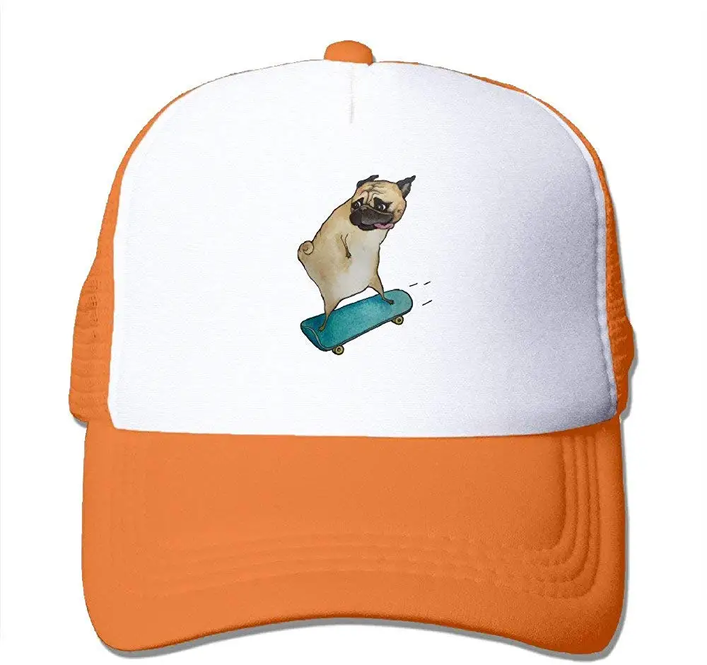 Сетчатые бейсболки скейтборд Мопс Собака Дальнобойщик шляпы сетки взрослых Регулируемый солнцезащитный козырек шляпа