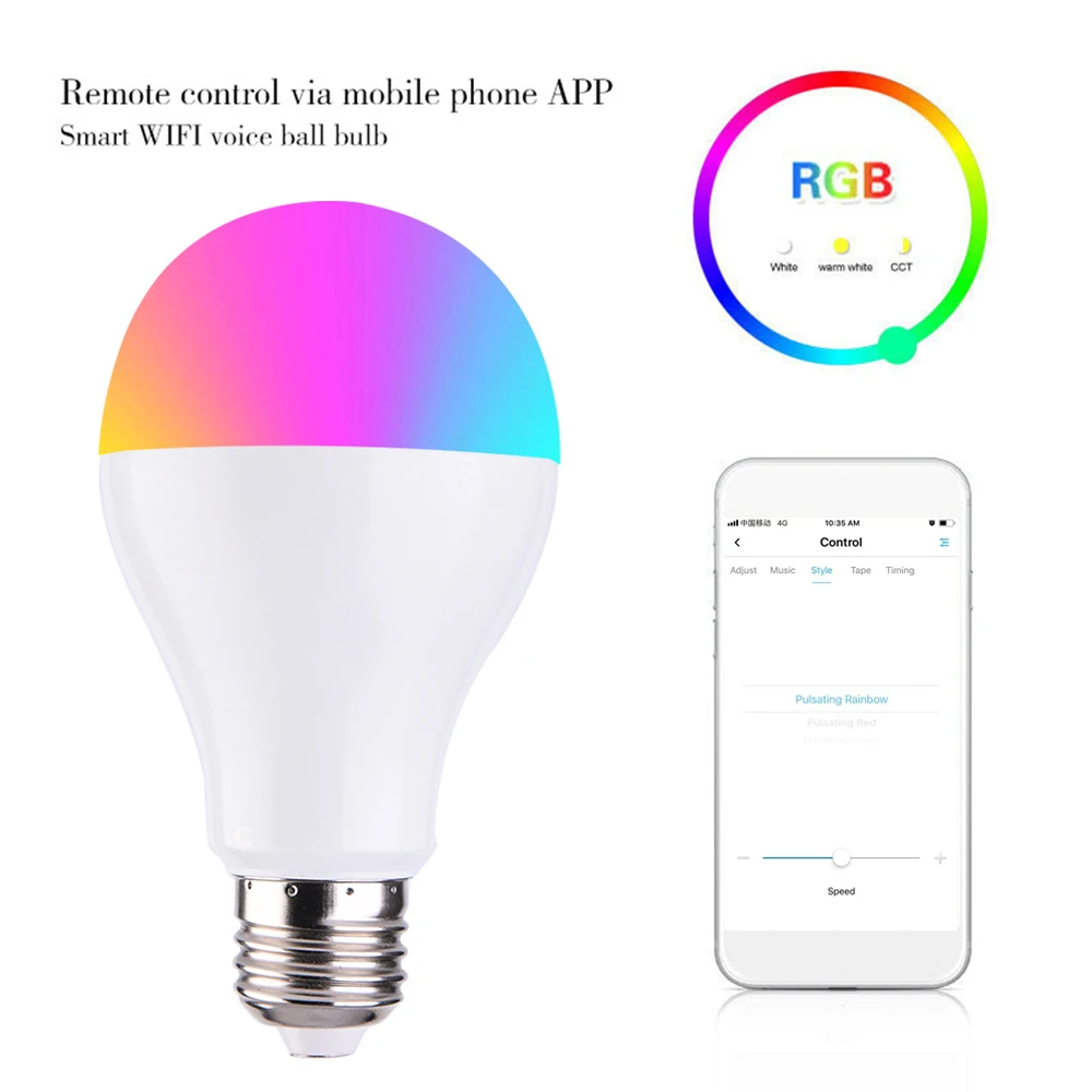 Wifi RGB умная лампочка 7 Вт Поддержка дистанционного управления светодиодная лампа поддержка голосового управления с 16 миллионов цветов света