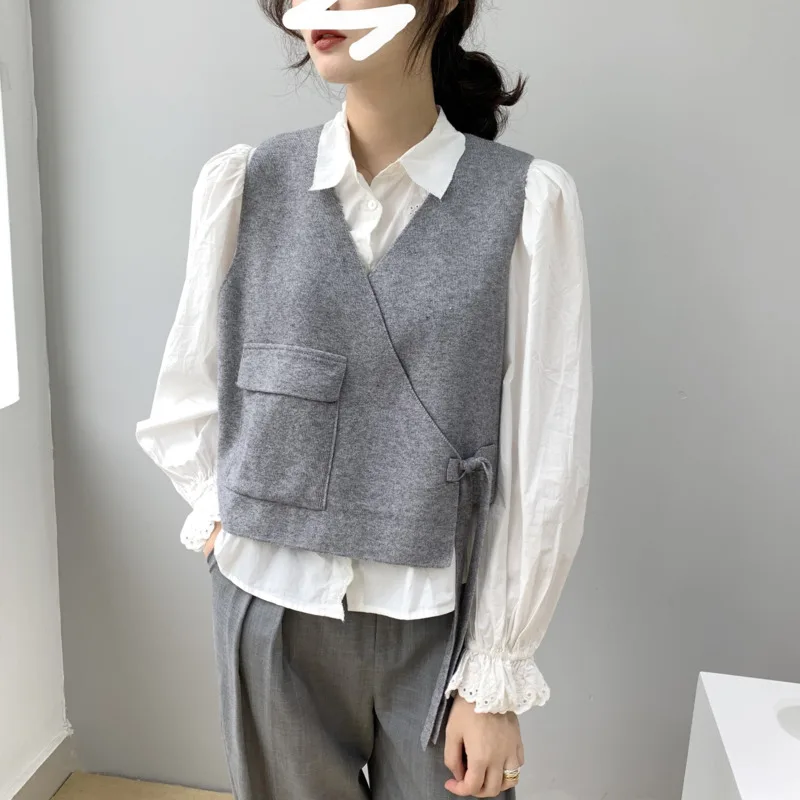 Женский трикотажный жилет LANMREM тонкий в Корейском стиле без рукавов с карманами