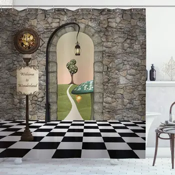 

Alice in Wonderland Black and White Floor Landscape Mushroom Lantern Bathroom Decor