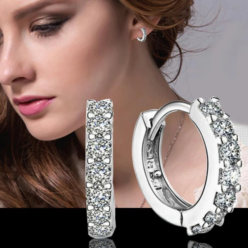 

YANHUI Real 925 Sterling Silver Earrings Sparkling Single Row Zircon Stud Earrings For Women brincos oorbellen pendientes EH91